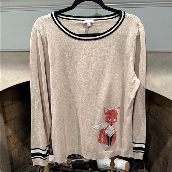 Talbots Sweaters - Talbots Cream Scoop Neck Sweater with Fox Motif